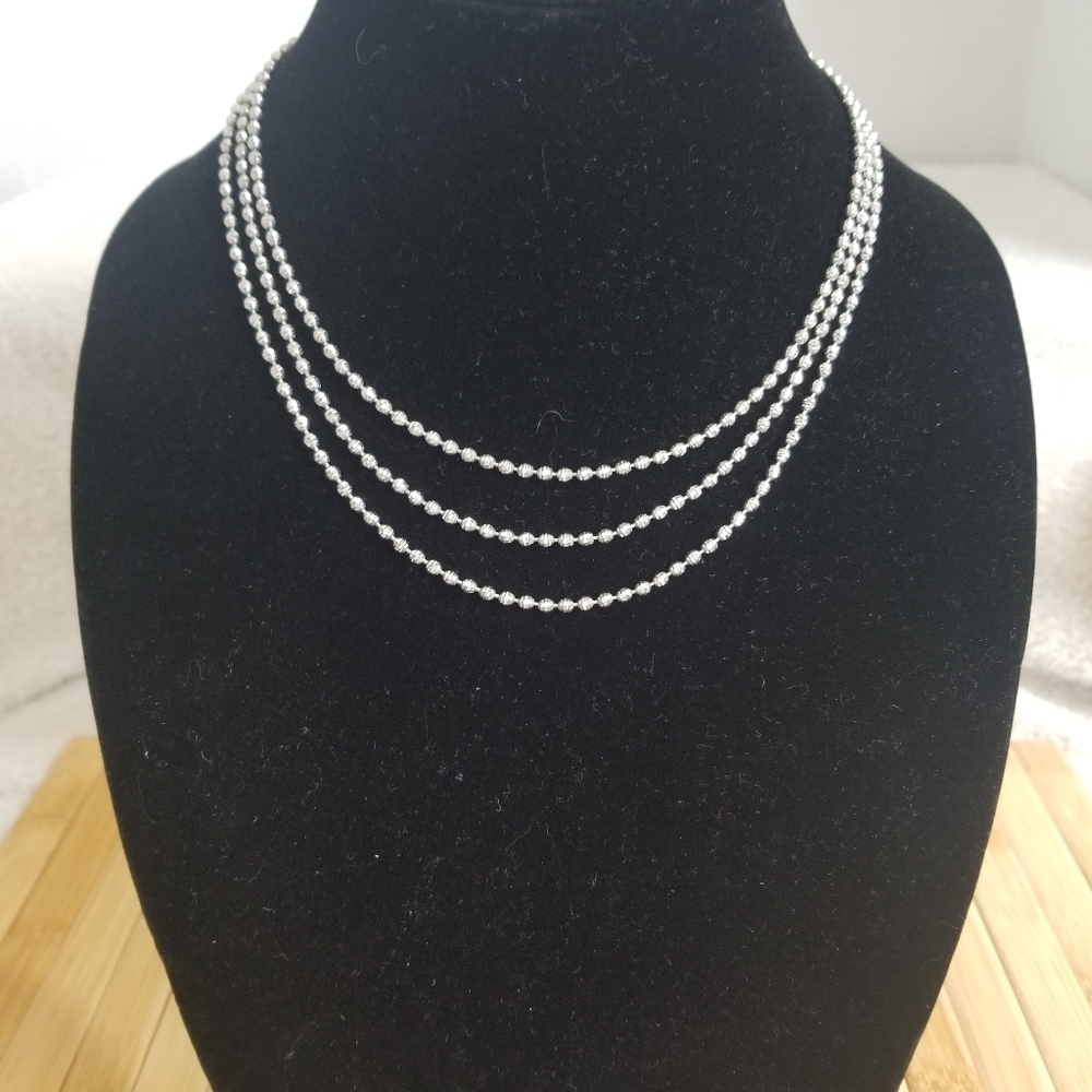 925 Italy 3 strand diamond cut ball necklace